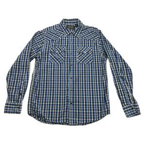 Red Snap Shirt Mens Large L Blue White Plaid Button Up Long Sleeve Western